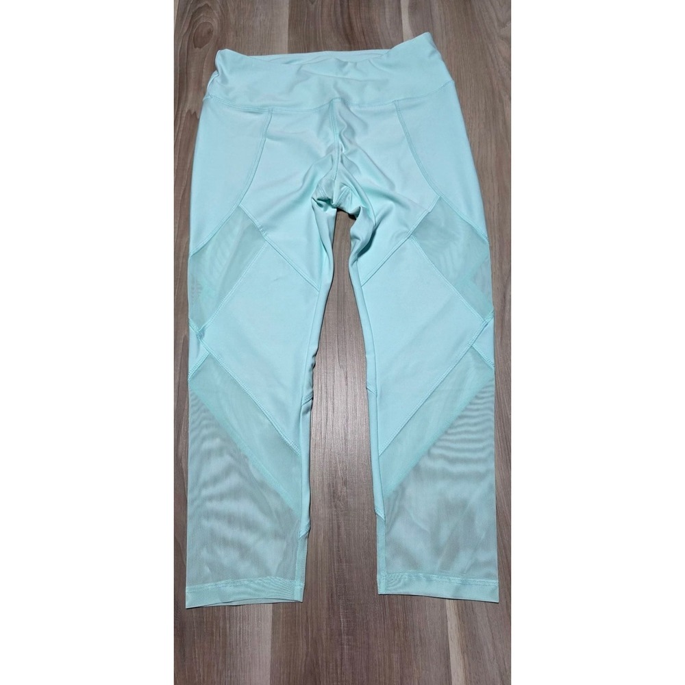 Vogo Athletica Mesh Panel Leggings Capri Yoga Pants Size M Mint Green Womens